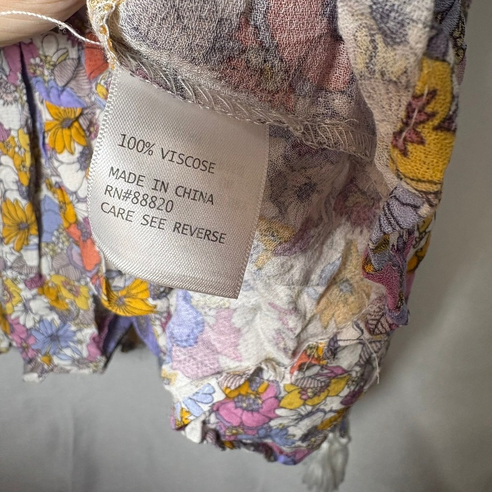 Cynthia Rowley Floral Off Shoulder Mini Dress XL Purple Orange Boho Tassel Belt - Picture 12 of 12